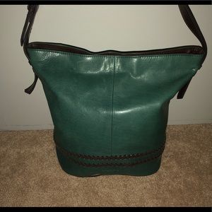 Genuine leather green handbag.